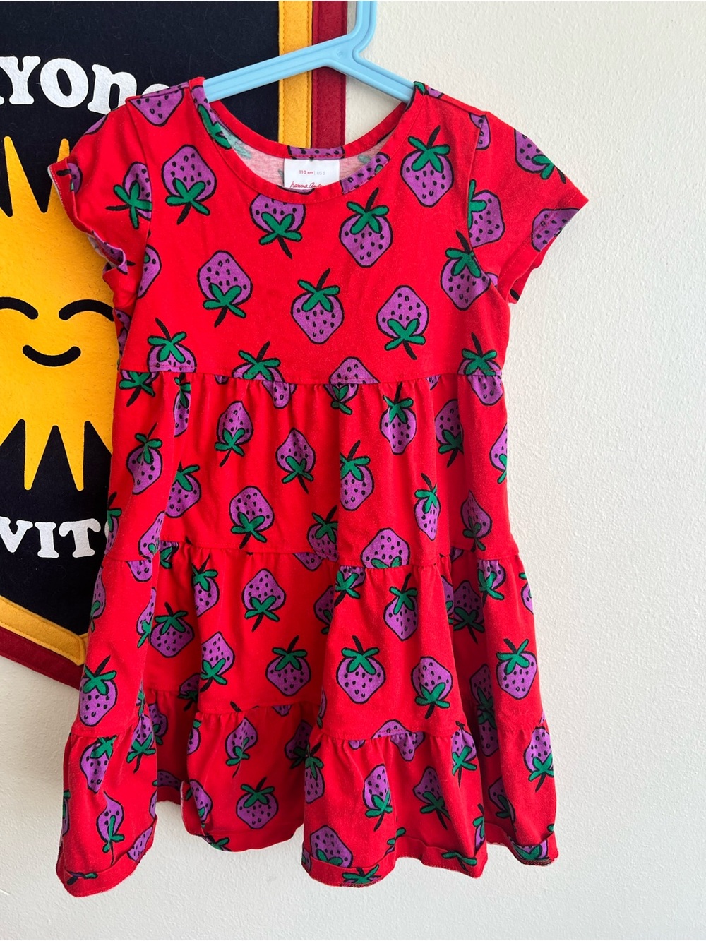Red Strawberry Print Tiered Kids Dress